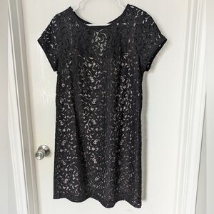 Loft Nude with Black Lace Overlay Dress Size 12